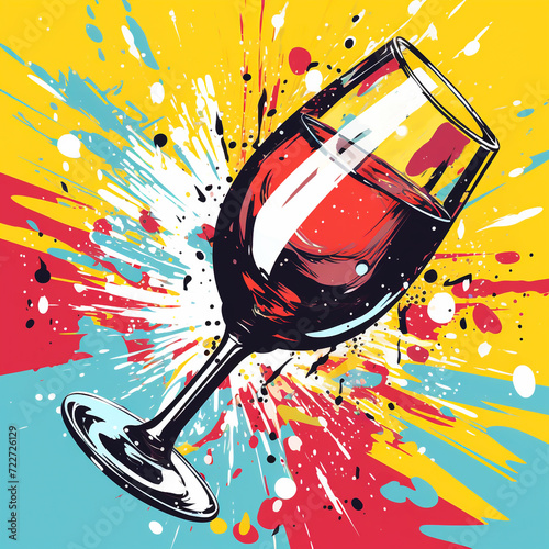 wine glass painting Team with colorful splashes of wine