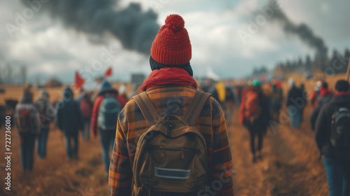 protester walking in the field, International farmer protest concept