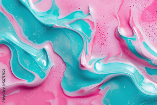 Minimalist pink and teal liquid ink swirl abstract background. Ravishing turbulence wavy pattern. Background image. Created with Generative AI technology