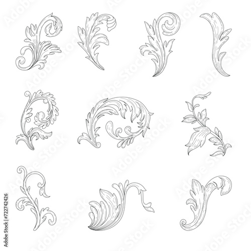 set of hand drawn baroque style curls. Set of Vintage Baroque Victorian border