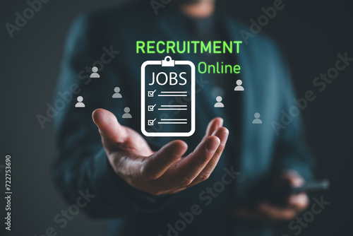 Recruitment online, Human Resources HR, management Recruitment Employment Headhunting Concept, Check resume, Screening employee information, job applicants, Employees must complete the online form.