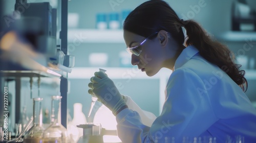 a female scientist is doing research in a lab