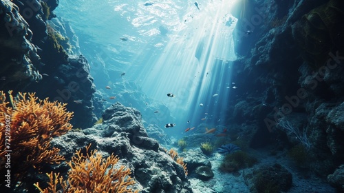 Dive into the depths of a super realistic underwater world, where perfect lighting reveals the mysteries of the ocean's beauty.