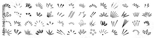 Idea and exclamation symbol, Explosion signs, Doodle radial line rays manga comic expression elements. design elements