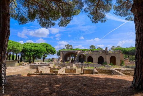 View of Taurine Baths near Civitavecchia in Italy. They are also known as the Baths of Trajan and are one of the most important Roman thermal complexes in all of southern Etruria.