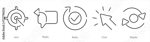 A set of 5 arrows icons as aim, reply, redo