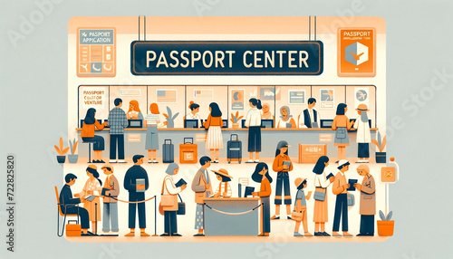 パスポートセンターでパスポートを申請・受け取りをする人々 generated ai