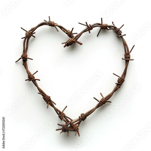 heart-shaped barbed wire isolated on white background. generative AI