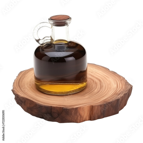 fresh raw organic ho wood oil in glass bowl png isolated on white background with clipping path. natural organic dripping serum herbal medicine rich of vitamins concept. selective focus
