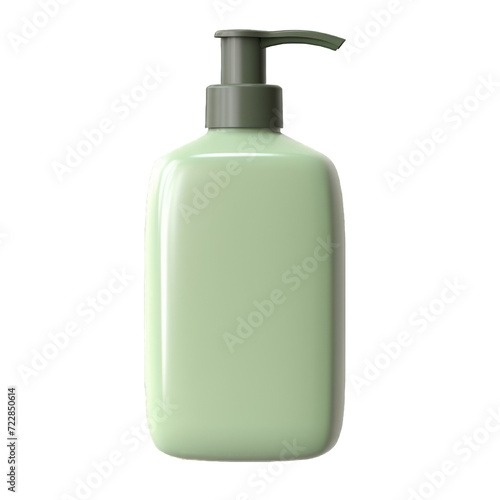 Front view of green Blank plastic hand soap dispenser bottle on cut out PNG transparent background