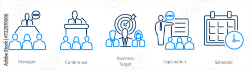 A set of 5 Business Presentation icons as manager, conference, business target