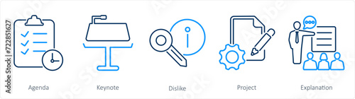 A set of 5 Business Presentation icons as agenda, keynote, dislike