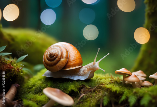 Close-up shot of a clam walking in the forest