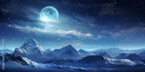 Mountain backgrounds night sky with stars and moon, 