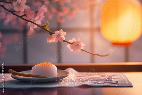  美しい日本の背景と和菓子のイメージ（茶菓子・抹茶）