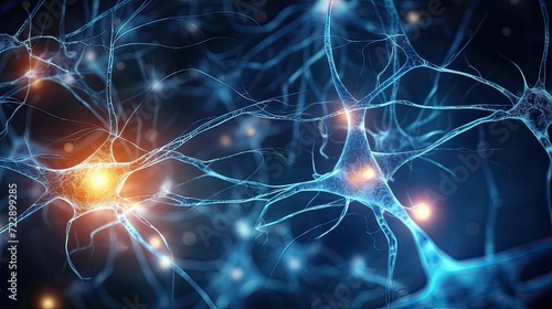 Neuron cells, glowing links, nervous system, electrical connections, awe-inspiring, intricacies, inner workings. Generated by AI.