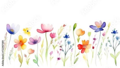 delicate spring field watercolor flowers on a white background