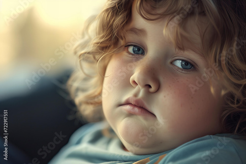  sad overweight child portrait. problem of childhood obesity concept