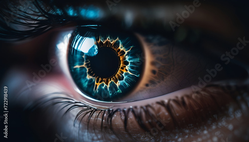 Closeup of a person's eye seeing the iris and pupils with eyelash for beauty sight medical science concept