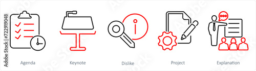 A set of 5 Business Presentation icons as agenda, keynote, dislike
