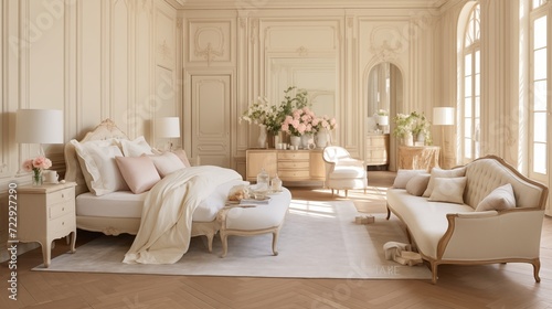 French Provincial bedroom with ornate furniture