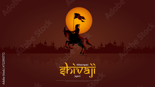 Happy Chhatrapati Shivaji Maharaj Jayanti Banner Design. Shivaji Jayanti Celebration Background and Poster with Text and Maratha Flag Vector Illustration