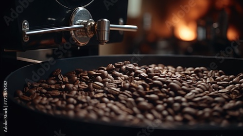 A roasting pan filled with coffee beans. Perfect for illustrating the coffee roasting process and the aroma of freshly roasted coffee.