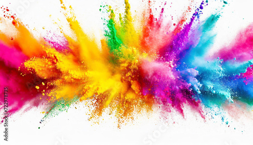 colorful rainbow holi paint color powder explosion isolated white wide panorama on white background