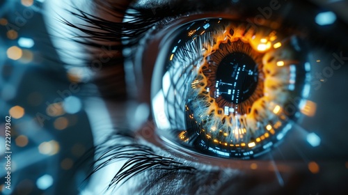 A retina scan being performed on a futuristic eye scanner, symbolizing the high-tech precision of biometric authentication for access control.