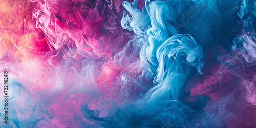 Abstract smoke isolated on black background Fantasy fractal texture Digital art, Ink in water. colorful background. contrast fume cloud. soft steam texture. glowing neon blue magenta pink glitter 