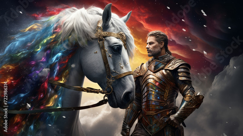 knight on horse in rainbow colors