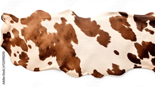 Animal rights concept A cowhide rug with natural brown and white spots and smooth texture.