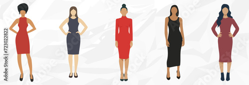 5 verschiedene minimalistische Frauen Illustrationen Vektor Bündel / Modisch bekleidet / Weiblichkeit