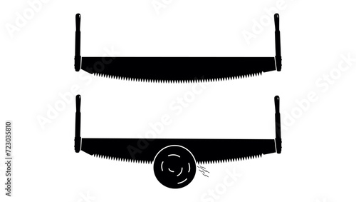 Two-handed saw emblem, black isolated silhouette