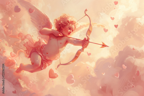 illustration of Cupid, depicted as a cherubic young figure with rosy cheeks and curly hair 