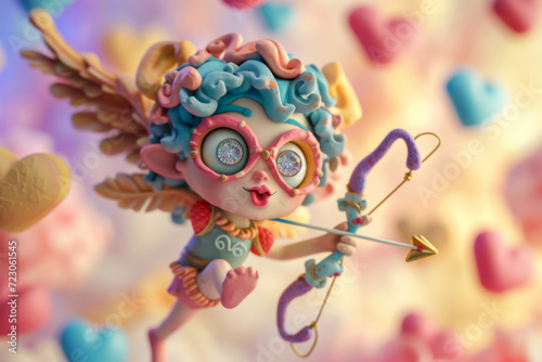 Claymation Style Cupid with Heart-Shaped Glasses