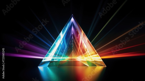Abstract rainbow color spectrum light rays through the prism on a dark background. Generative ai