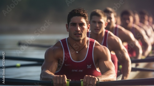 Men's rowing team in competition. Generative ai