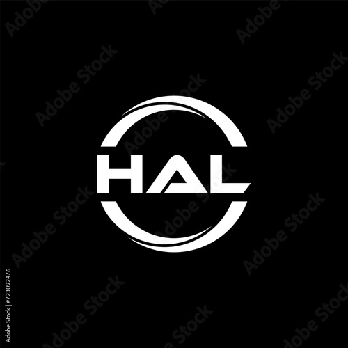 HAL letter logo design with black background in illustrator, cube logo, vector logo, modern alphabet font overlap style. calligraphy designs for logo, Poster, Invitation, etc.