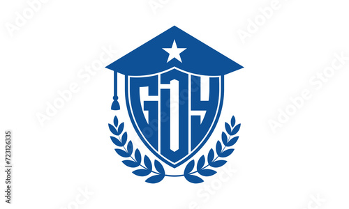 GDY three letter iconic academic logo design vector template. monogram, abstract, school, college, university, graduation cap symbol logo, shield, model, institute, educational, coaching canter, tech