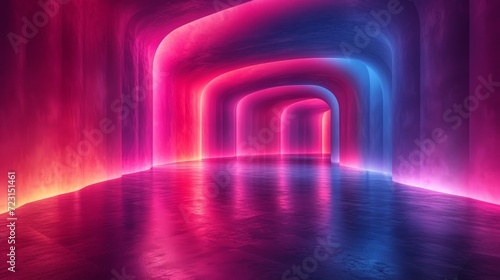 Sci-fi cyber futuristic empty tunnel background exit or goal ahead abstract cyber or digital speedway concept