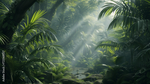 tropical jungle background, palm tree, island landscape