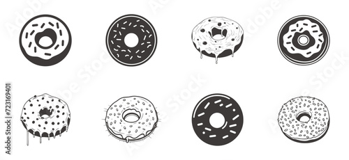 vector illustration in black color, set of donuts.