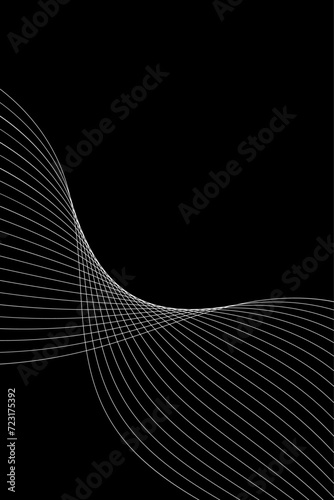 Abstract background with waves for banner. Standart poster size. Vector background with lines. Element for design isolated on black. White color. Brochure, booklet