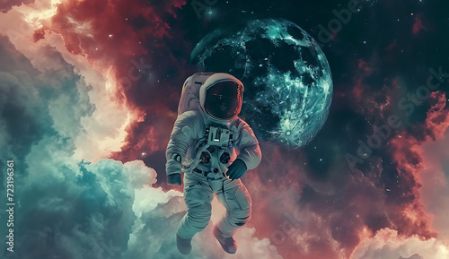 an astronaut is floating over the moon in