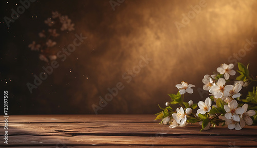 an elegant wooden table with some white flowers in fr