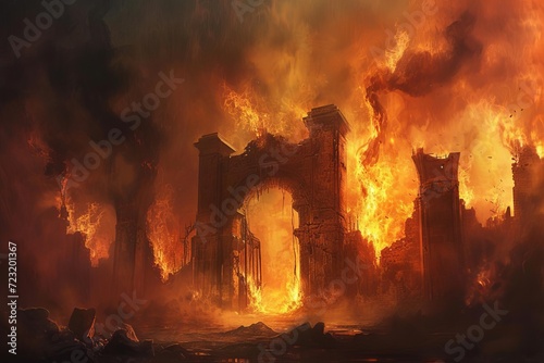 Fiery illustration of hell's gates