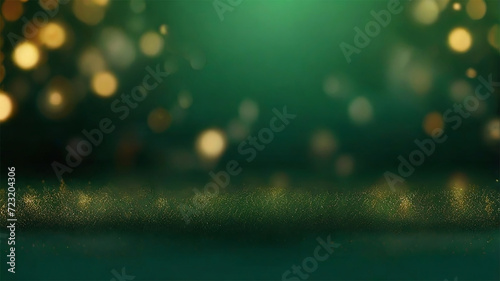 Abstract blur bokeh background. Gold, green, white bokeh on defocused emerald green background Ai Generated