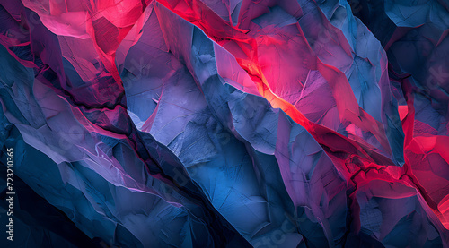 blue and red rocks against a dark background in