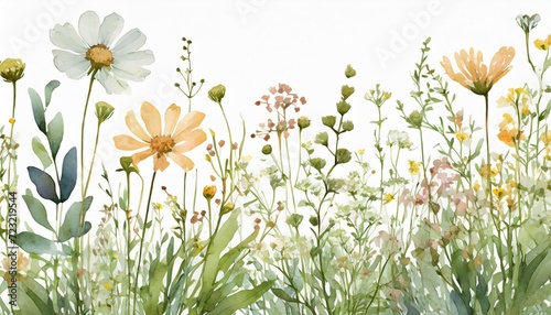 hand painted watercolor meadow herbs and flowers collection png floral border isolated on transparent background botanical painting in vintage style